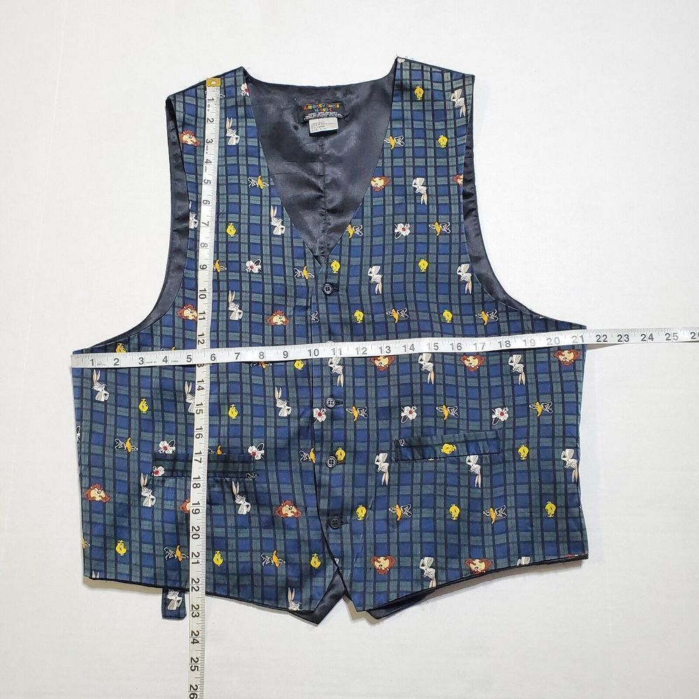 Vintage 1993 Looney Tunes 100% Silk Vest Mania Size S Tweety Bugs Taz Daffy Mens - Picture 5 of 7
